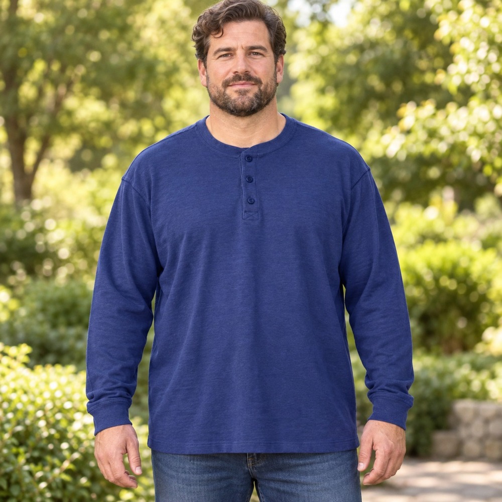 L.L. Bean Henley Shirt Traditional Fit Blue Long Sleeve Men's XL Tall Gorpcore